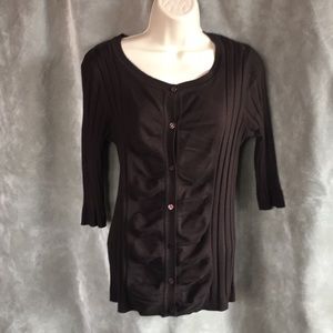 Brown Button Front 4/4 Sleeve Cardigan